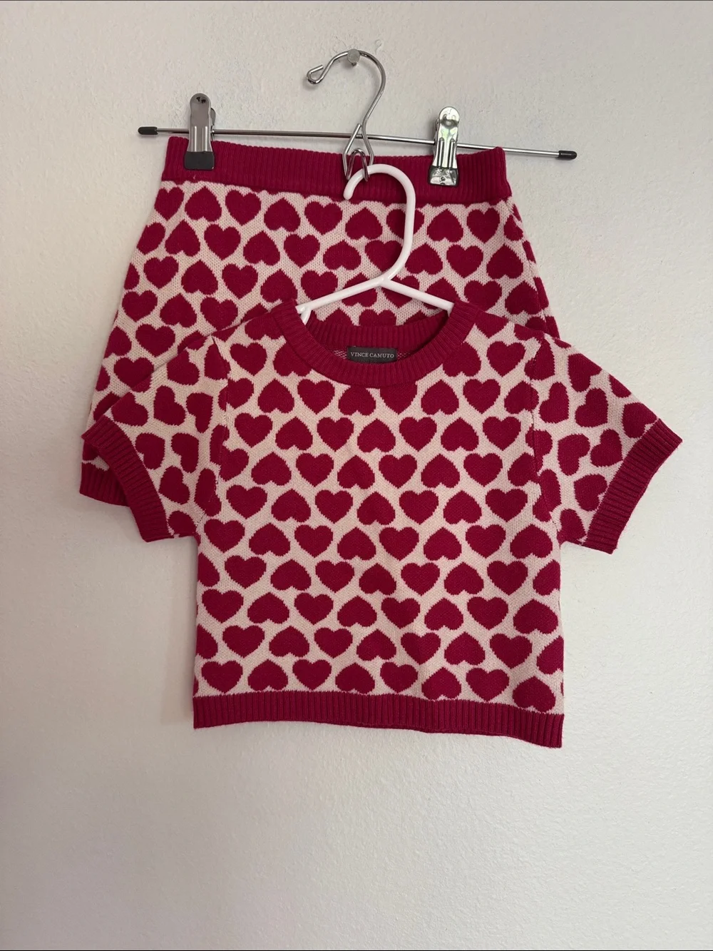 Vince Camuto Red & Cream Heart Knit outfit
